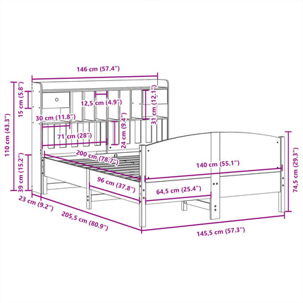 Letto Libreria senza Materasso Bianco 140x200 cm Legno di Pino