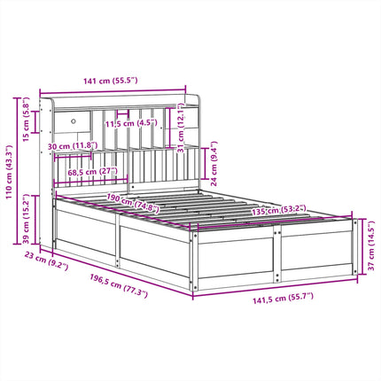Letto senza Materasso Marrone Cera 135x190 cm in Legno di Pino