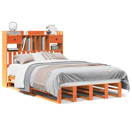 Letto Libreria senza Materasso Marrone Cera 120x200 cm in Pino
