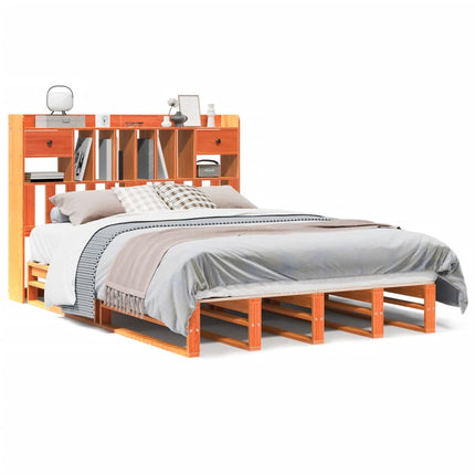 Letto Libreria senza Materasso Marrone Cera 150x200 cm in Pino