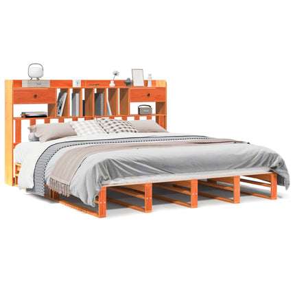 Letto Libreria senza Materasso Marrone Cera 180x200 cm in Pino
