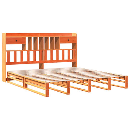 Letto Libreria senza Materasso Marrone Cera 200x200 cm in Pino