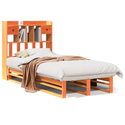 Letto Libreria senza Materasso Marrone Cera 90x190 cm in Pino