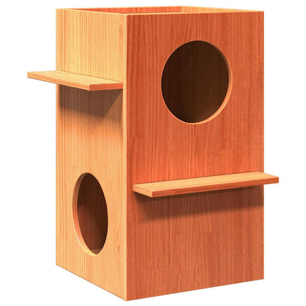 Cuccia per Gatti Marrone Cera 43x43x60cm Legno Massello di Pino