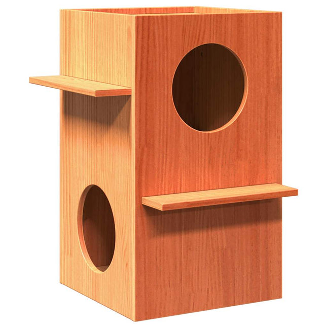 Cuccia per Gatti Marrone Cera 43x43x60cm Legno Massello di Pino