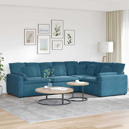 Divano Modulare con Cuscini in Velluto Blu