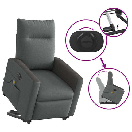 Poltrona Alzapersona Massaggi Elettrica Grigio Scuro Tessuto