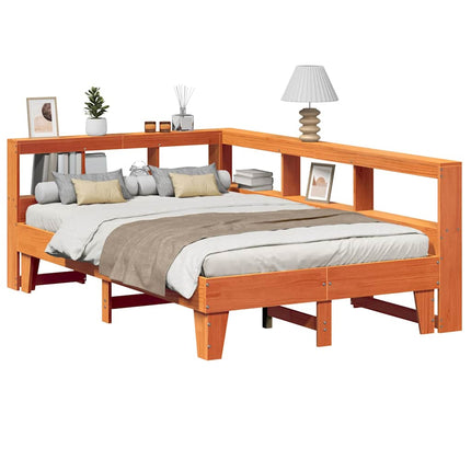 Letto Libreria senza Materasso Marrone Cera 135x190 cm in Pino