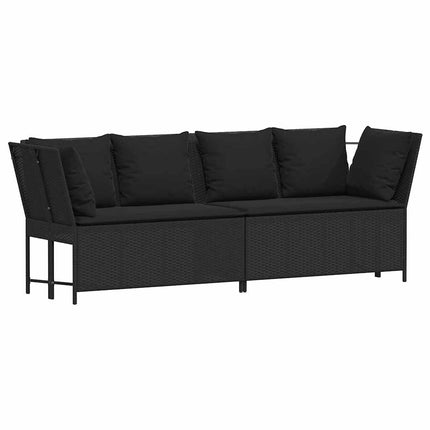 Divano da Giardino con Cuscini in Polyrattan Nero