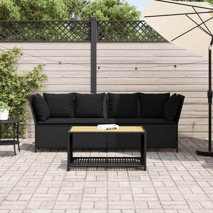 Divano da Giardino con Cuscini in Polyrattan Nero