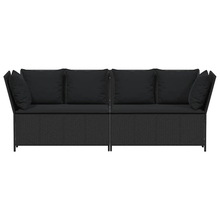 Divano da Giardino con Cuscini in Polyrattan Nero