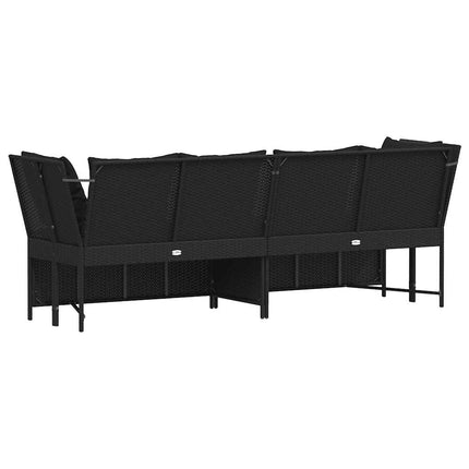 Divano da Giardino con Cuscini in Polyrattan Nero