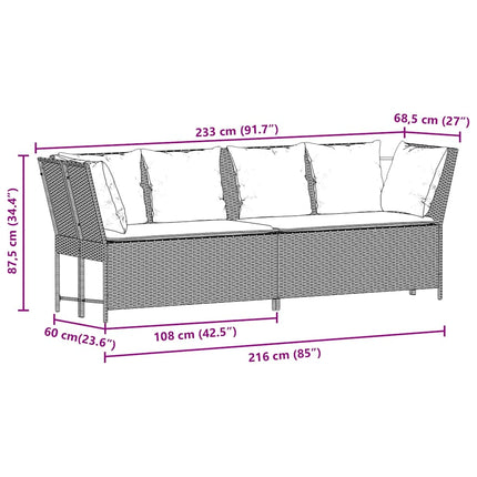 Divano da Giardino con Cuscini in Polyrattan Nero
