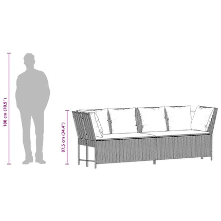 Divano da Giardino con Cuscini in Polyrattan Nero