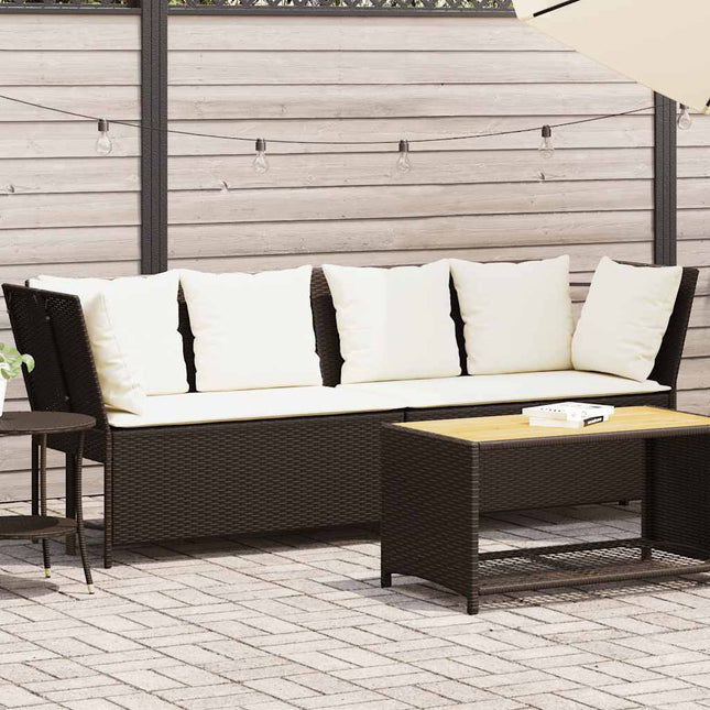 Divano da Giardino con Cuscini in Polyrattan Marrone