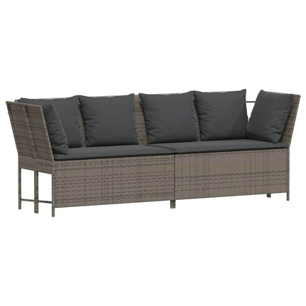 Divano da Giardino con Cuscini in Polyrattan Grigio