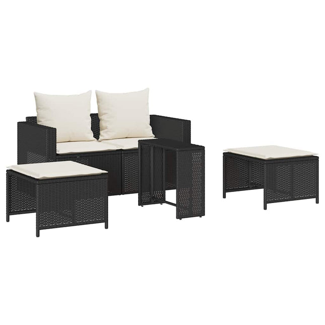 Set Divani da Giardino 5 pz con Cuscini in Polyrattan Nero