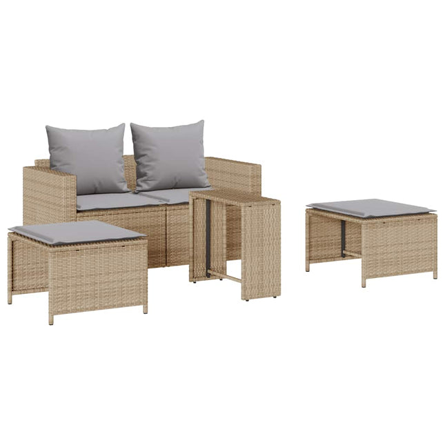 Set Divano da Giardino 5 pz con Cuscini Beige in Polyrattan