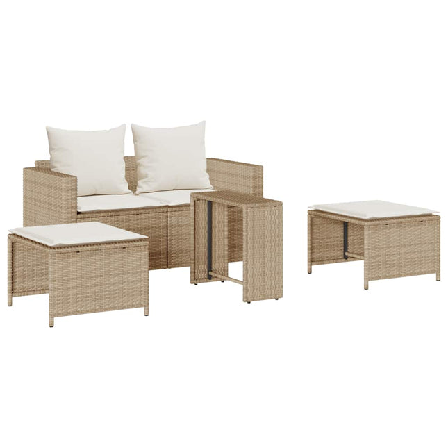 Set Divano da Giardino 5 pz con Cuscini Beige in Polyrattan
