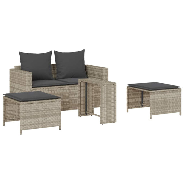 Set Divano da Giardino 5pz con Cuscini Grigio Chiaro Polyrattan