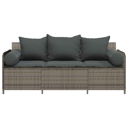Divano da Giardino con Cuscini 3 Posti Grigio in Polyrattan