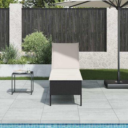 Lettino Prendisole con Cuscino Nero 55x200x44 cm in Polyrattan