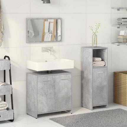 Set Mobili da Bagno 3 pz Grigio Cemento in Legno Multistrato
