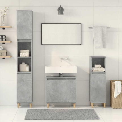 Set Mobili da Bagno 3 pz Grigio Cemento in Legno Multistrato