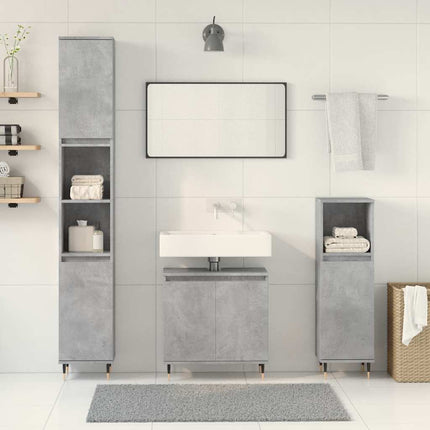 Set Mobili da Bagno 3 pz Grigio Cemento in Legno Multistrato
