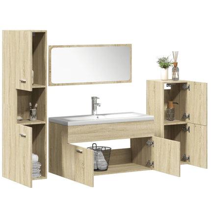 Set Mobili da Bagno 5 pz Rovere Sonoma in Legno Multistrato