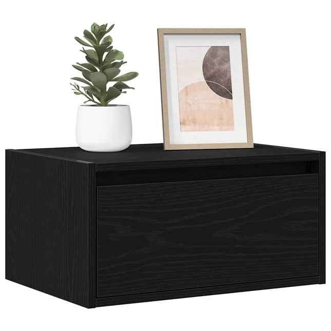 Comodini a Parete con Luci LED 2 pz Rovere Neri