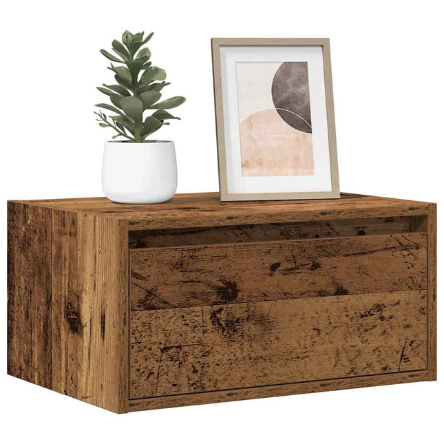 Comodini a Parete con Luci LED 2 pz Legno Antico