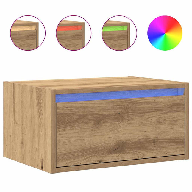 Comodino a Parete con luci LED Rovere Artigianale