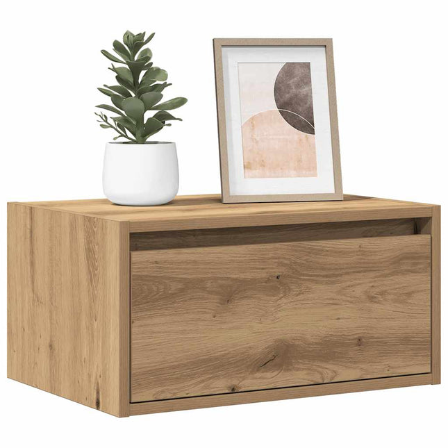 Comodino a Parete con luci LED Rovere Artigianale