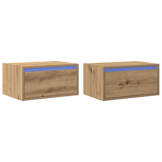 Comodini a Parete con luci LED 2 pz Rovere Artigianale