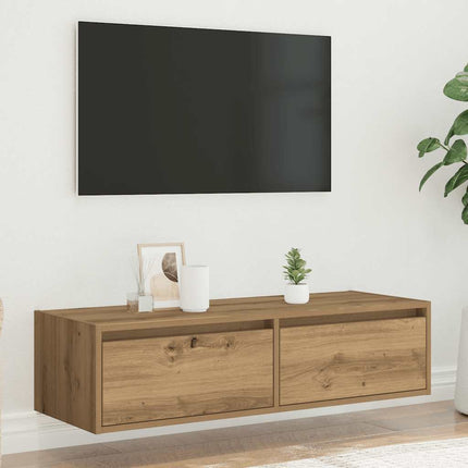 Mobile Porta TV con Luci LED Rovere Artigianale 100X35,5x25 cm