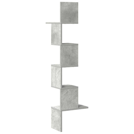 Scaffale Angolare a Muro Grigio Cemento 32x32x127,5 cm