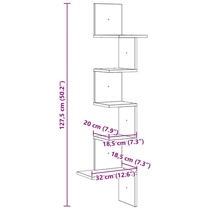 Scaffale Angolare a Muro Grigio Cemento 32x32x127,5 cm