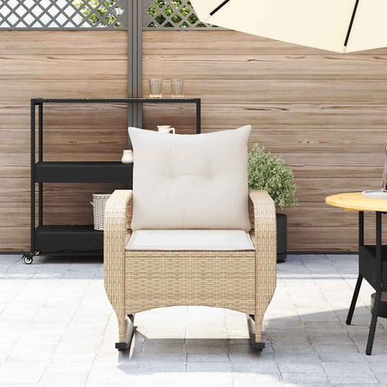 Sedia a Dondolo da Giardino con Cuscini in Polyrattan Beige