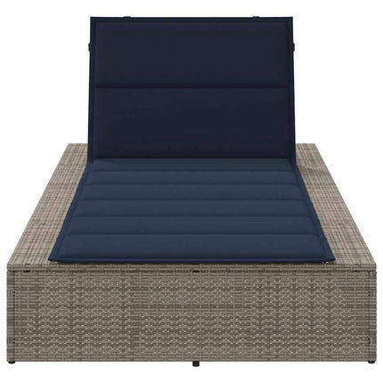 Lettino Prendisole con Cuscino Galleggiante Grigio Polyrattan
