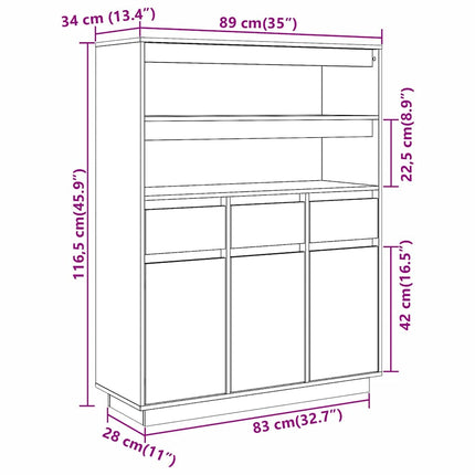 Credenza 89x34x116,5 cm in Legno Massello di Pino