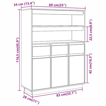 Credenza Bianca 89x34x116,5 cm in Legno Massello di Pino