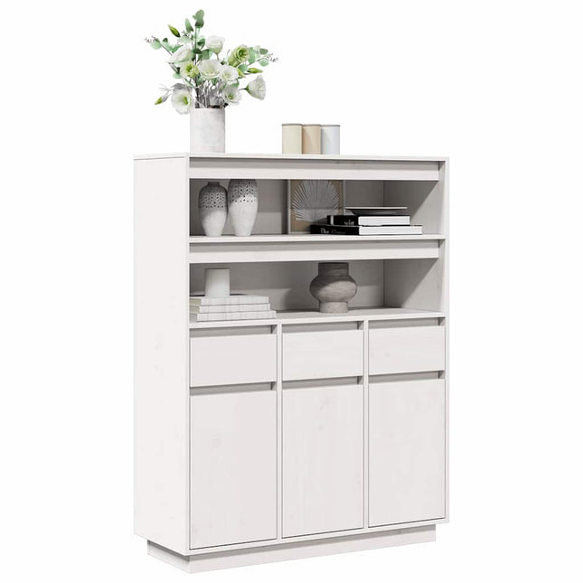 Credenza Bianca 89x34x116,5 cm in Legno Massello di Pino