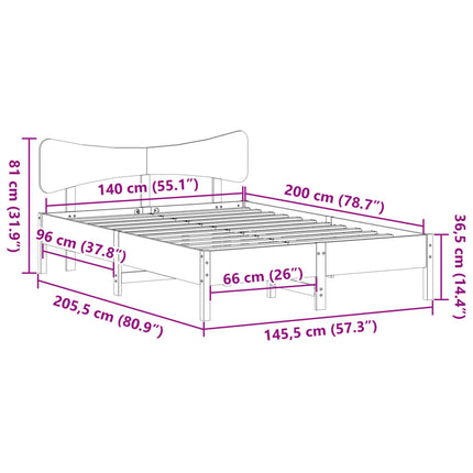 Giroletto senza Materasso Marrone Cera 140x200cm Massello Pino