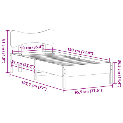 Letto senza Materasso 90x190 cm in Legno Massello di Pino