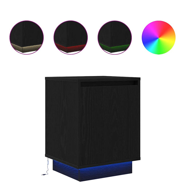 Comodino con Luci LED Nero 38x34x50 cm