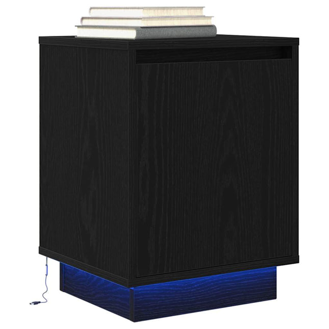 Comodino con Luci LED Nero 38x34x50 cm