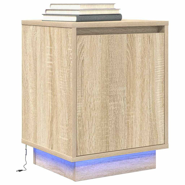 Comodino con Luci LED Rovere Sonoma 38x34x50 cm