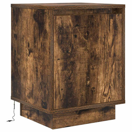 Comodino con Luci LED Rovere Fumo 38x34x50 cm