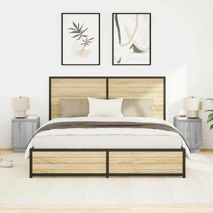 Comodini con Luci a LED 2 pz Grigio Sonoma 38x34x50 cm